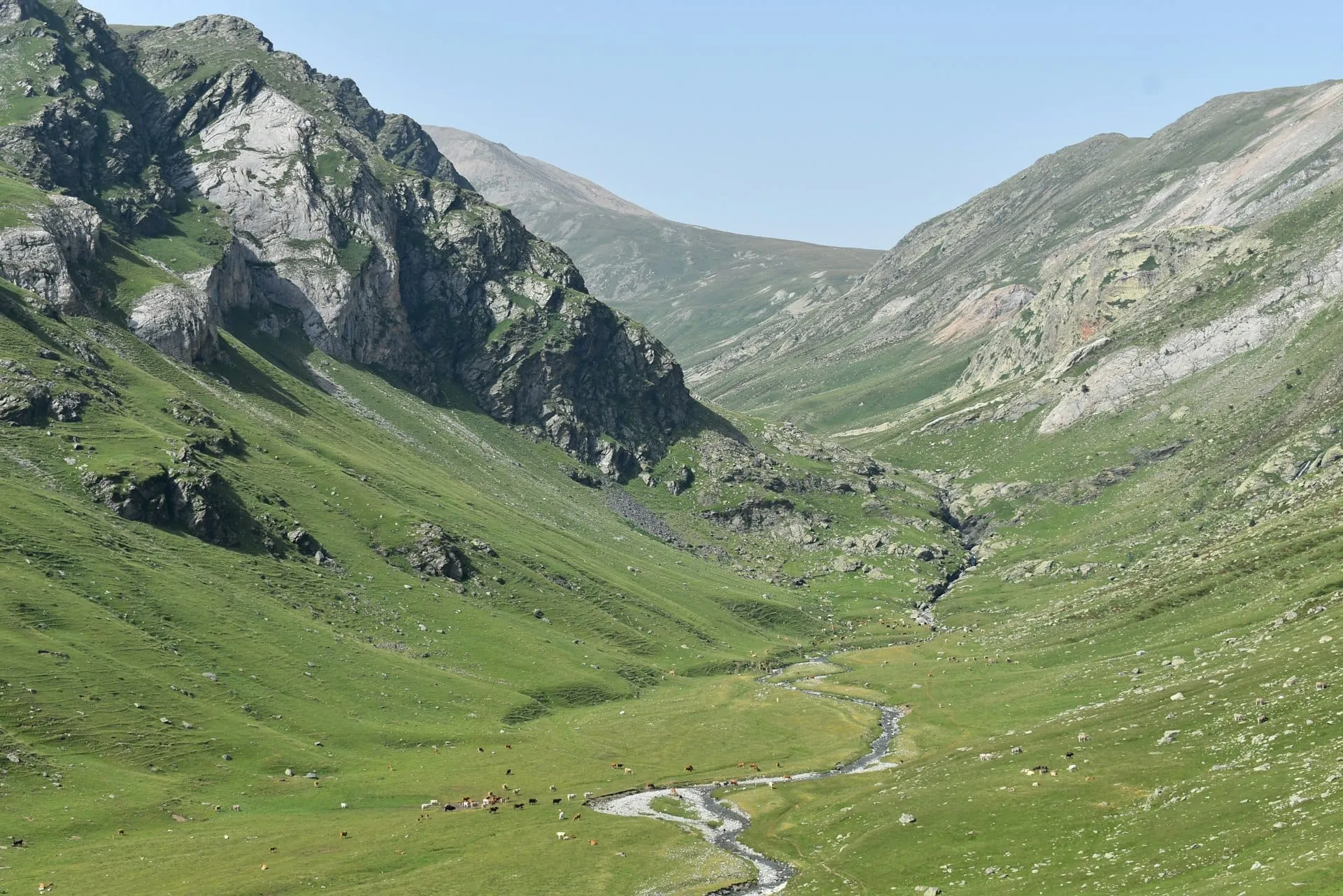 Hairpin bends on a Pyrenean mountain pass in summer